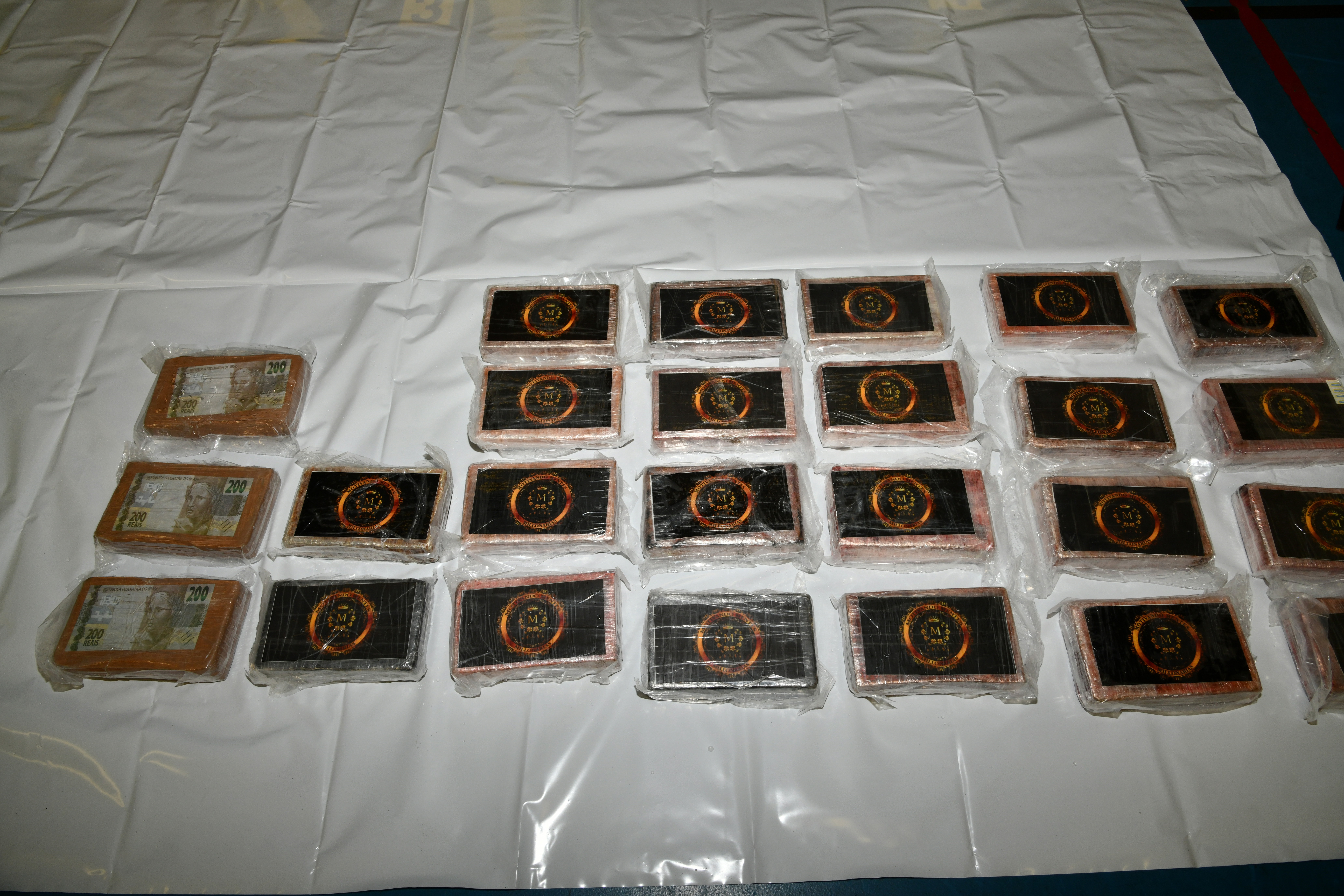 Packages of cocaine laid out on the floor